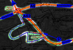 Karte mit Stra�en um Landstuhl